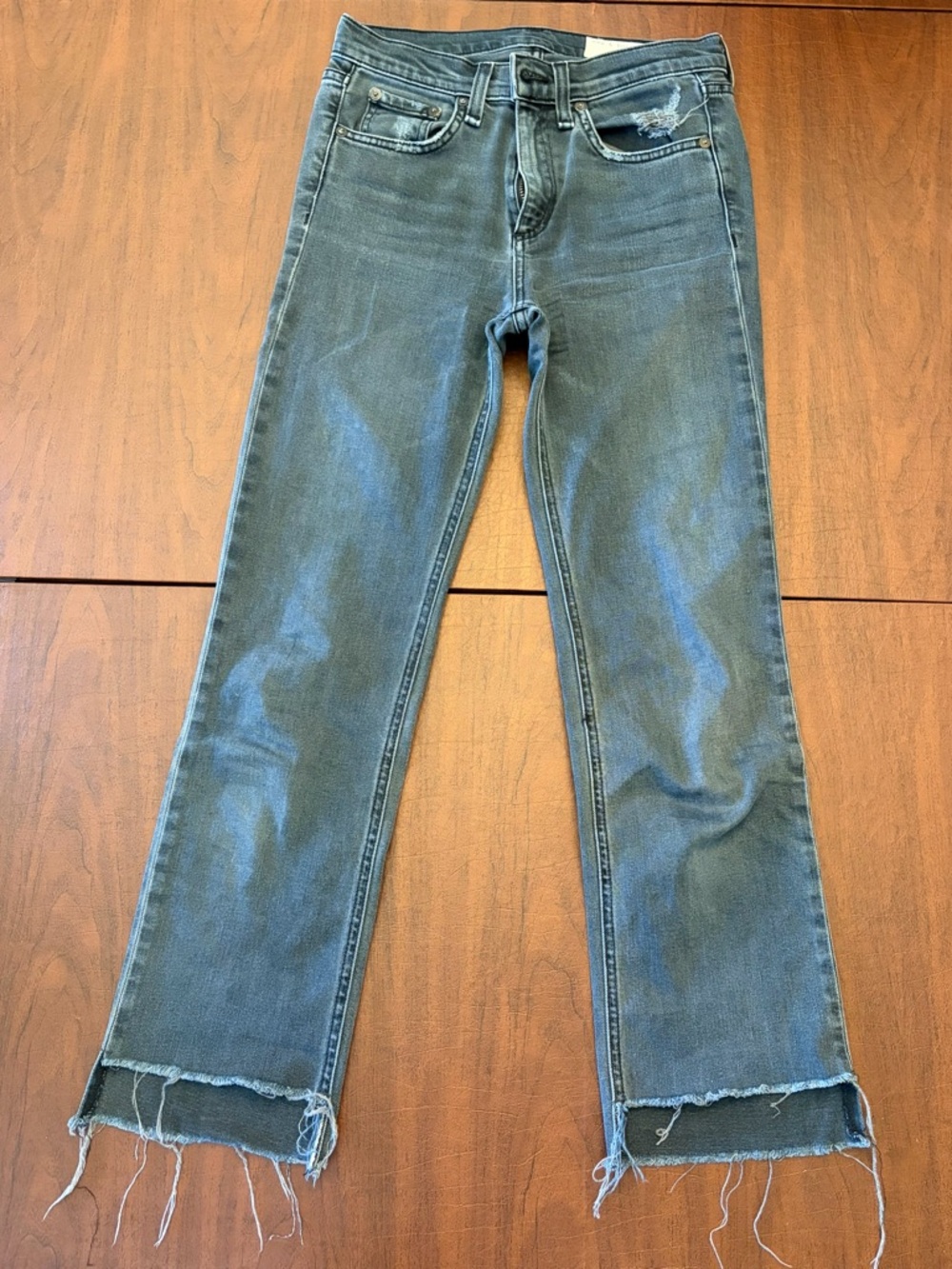 rag & bone Distressed Raw-Hem Wide-Leg Jeans in Faded Blue